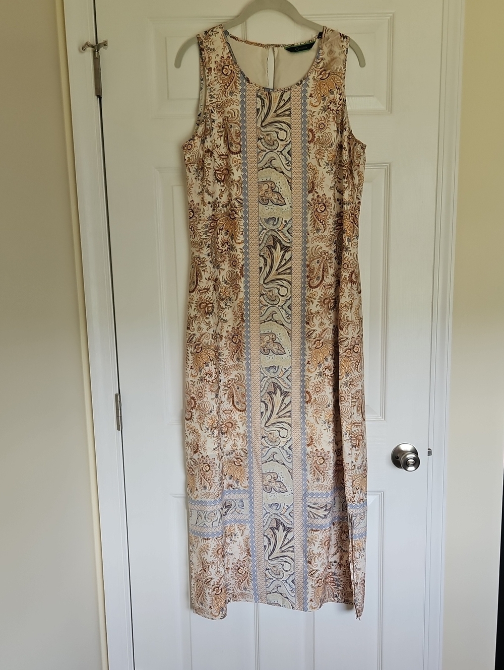 C. Wonder Sleeveless Paisley-Panel Maxi Dress in Beige, Blue and Brown